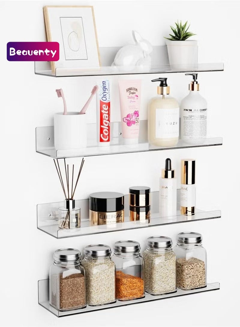 بيوينتي 4 رفوف عائمة شفافة من الأكريليك بطول 38 سم بتصميم حرف U، رف حائطي لعرض الكتب، تنظيم مستحضرات التجميل، أو ترتيب التوابل. - Image 1